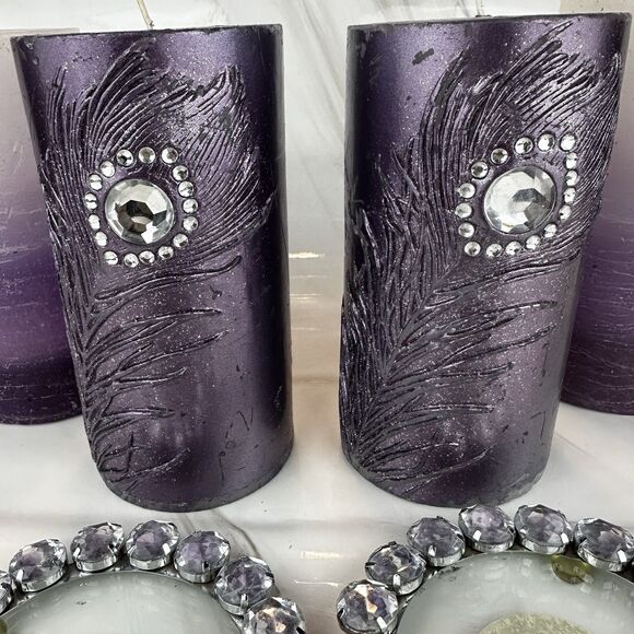 Purple Decorative Bedazzled Candles & Holders Single Wick & Battery Operated - Picture 2 of 14